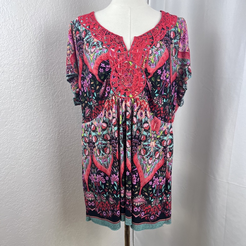 Y2K Live and‎ Let Live Top Womens 2X Floral Babydoll Statement Hippie Festival